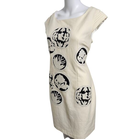 NICOLA Dress M Wool Blend Shift Dress Cap Sleeve Knee Length Dress W Embroidery - Picture 5 of 11